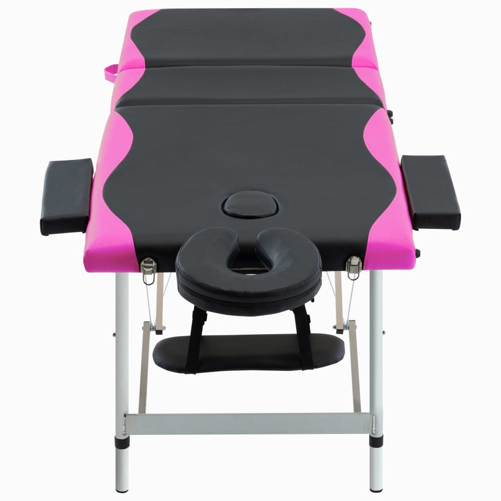 vidaXL Foldable Massage Table 3-Zone Aluminum Frame Black and Pink