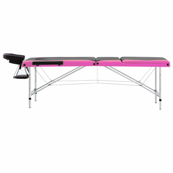 vidaXL Foldable Massage Table 3-Zone Aluminum Frame Black and Pink