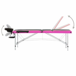 vidaXL Foldable Massage Table 3-Zone Aluminum Frame Black and Pink