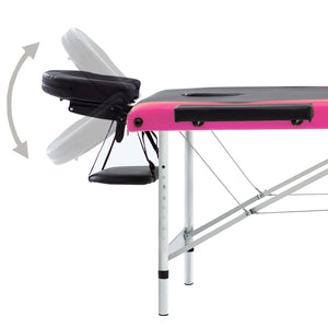 vidaXL Foldable Massage Table 3-Zone Aluminum Frame Black and Pink