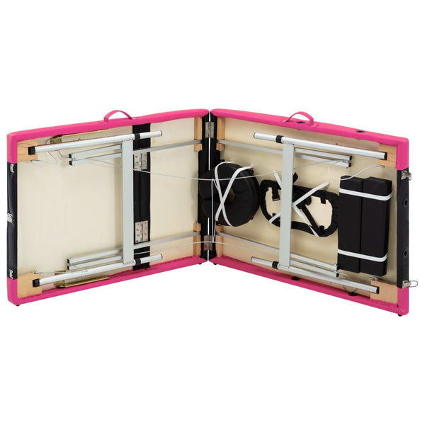 vidaXL Foldable Massage Table 3-Zone Aluminum Frame Black and Pink