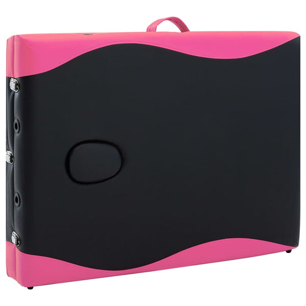 vidaXL Foldable Massage Table 3-Zone Aluminum Frame Black and Pink