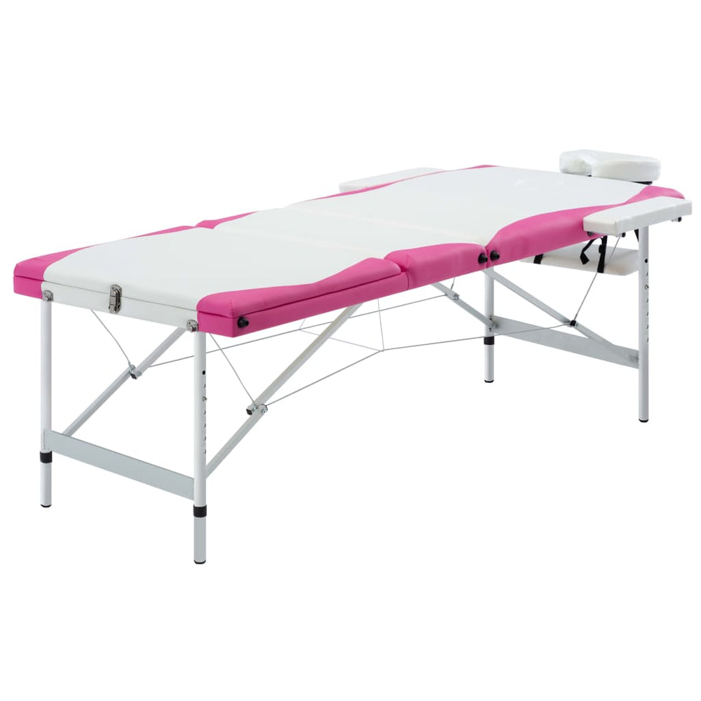 vidaXL Foldable Massage Table 3-Zone Aluminum Frame White and Pink