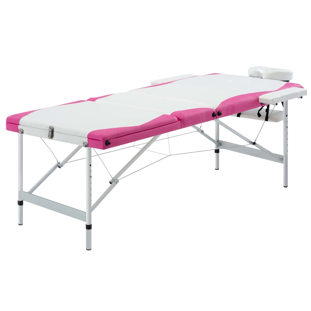vidaXL Foldable Massage Table 3-Zone Aluminum Frame White and Pink