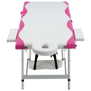 vidaXL Foldable Massage Table 3-Zone Aluminum Frame White and Pink