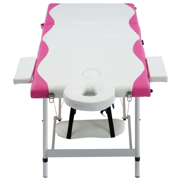vidaXL Foldable Massage Table 3-Zone Aluminum Frame White and Pink