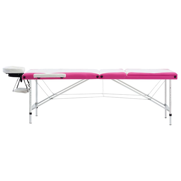 vidaXL Foldable Massage Table 3-Zone Aluminum Frame White and Pink