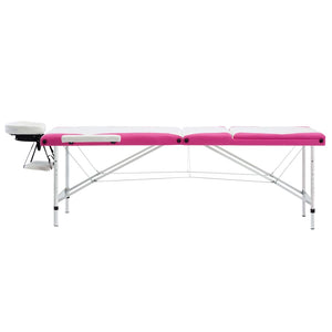 vidaXL Foldable Massage Table 3-Zone Aluminum Frame White and Pink