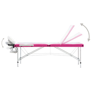 vidaXL Foldable Massage Table 3-Zone Aluminum Frame White and Pink