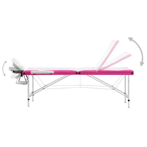 vidaXL Foldable Massage Table 3-Zone Aluminum Frame White and Pink