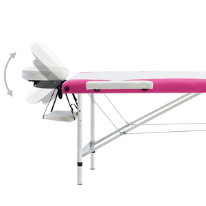 vidaXL Foldable Massage Table 3-Zone Aluminum Frame White and Pink