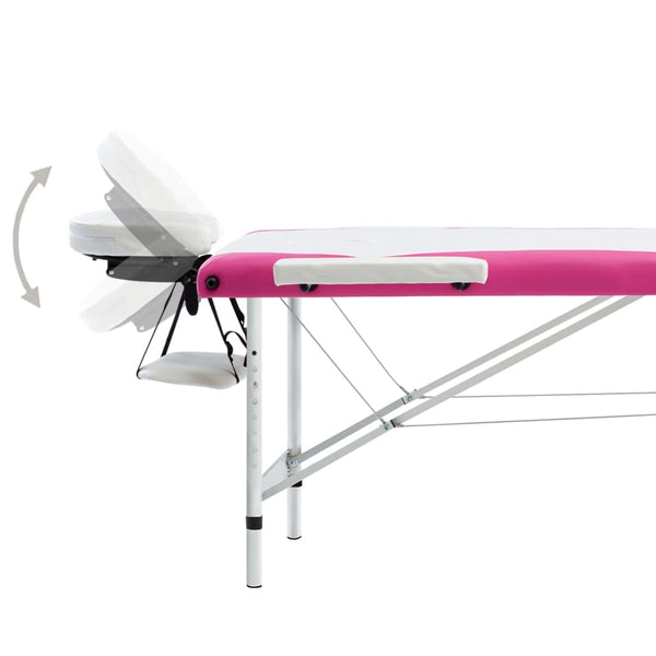 vidaXL Foldable Massage Table 3-Zone Aluminum Frame White and Pink
