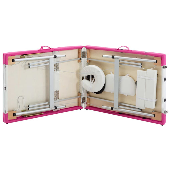 vidaXL Foldable Massage Table 3-Zone Aluminum Frame White and Pink