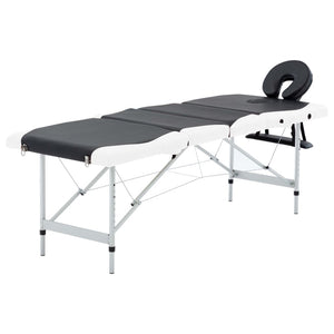 vidaXL Foldable Massage Table 4-Zone Aluminum Frame Black and White