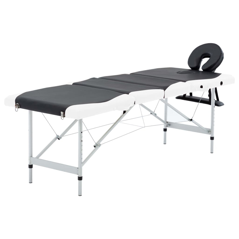 vidaXL Foldable Massage Table 4-Zone Aluminum Frame Black and White