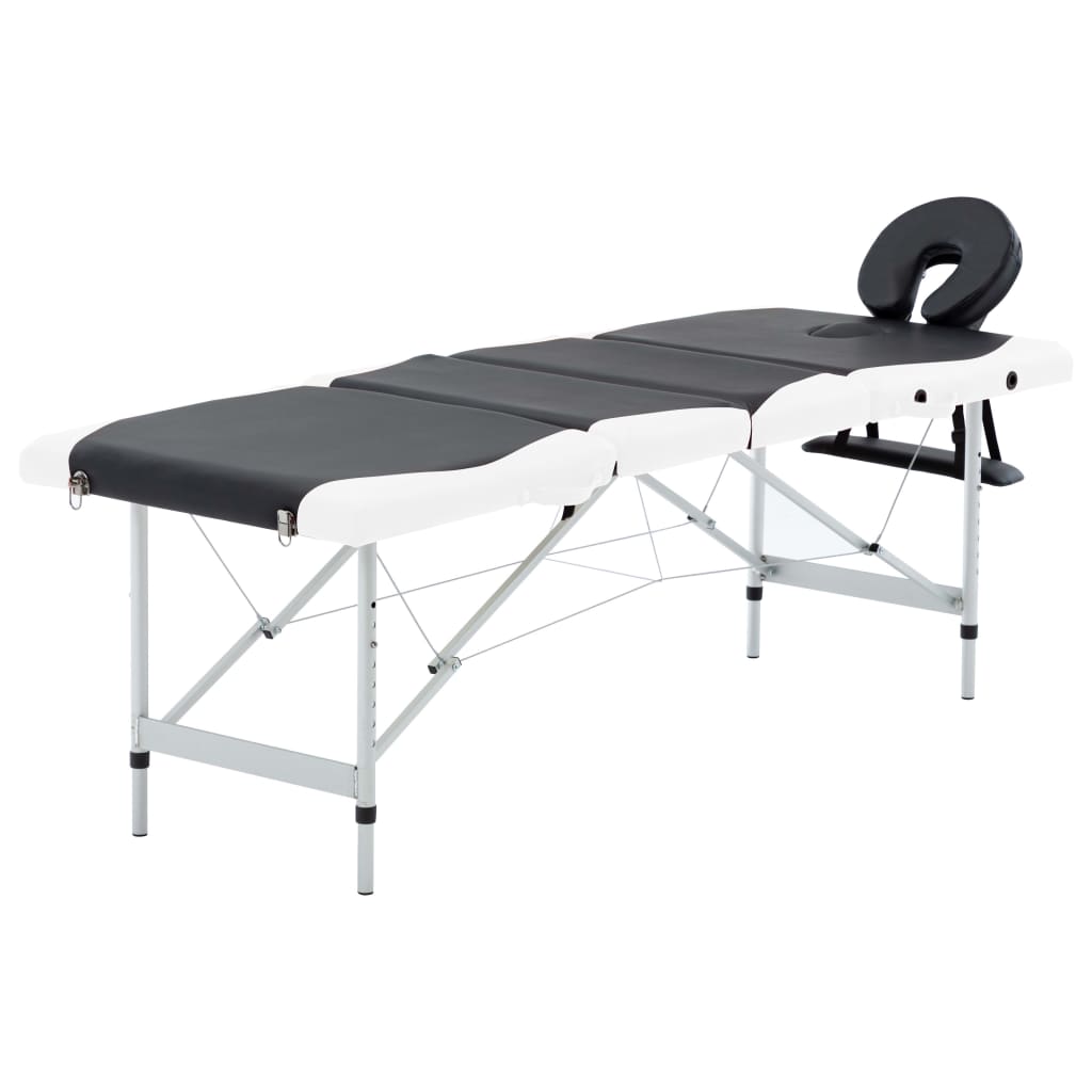 vidaXL Foldable Massage Table 4-Zone Aluminum Frame Black and White
