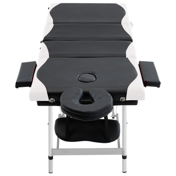 vidaXL Foldable Massage Table 4-Zone Aluminum Frame Black and White