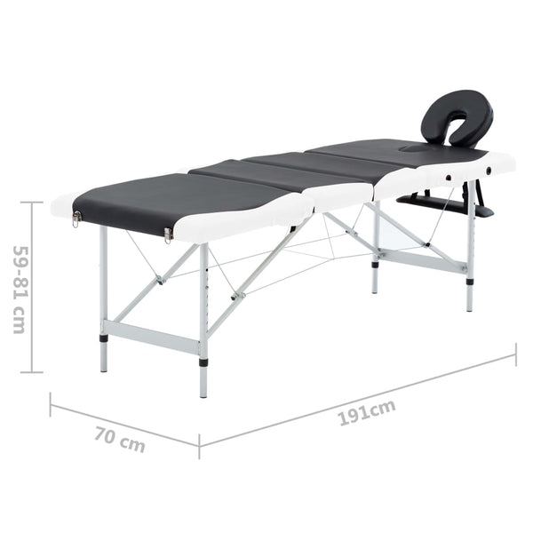vidaXL Foldable Massage Table 4-Zone Aluminum Frame Black and White