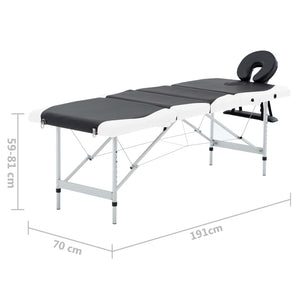 vidaXL Foldable Massage Table 4-Zone Aluminum Frame Black and White