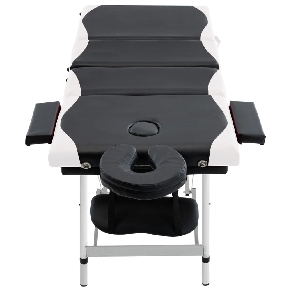 vidaXL Foldable Massage Table 4-Zone Aluminum Frame Black and White