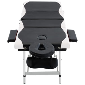 vidaXL Foldable Massage Table 4-Zone Aluminum Frame Black and White