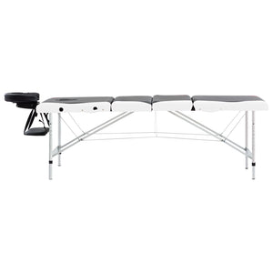 vidaXL Foldable Massage Table 4-Zone Aluminum Frame Black and White