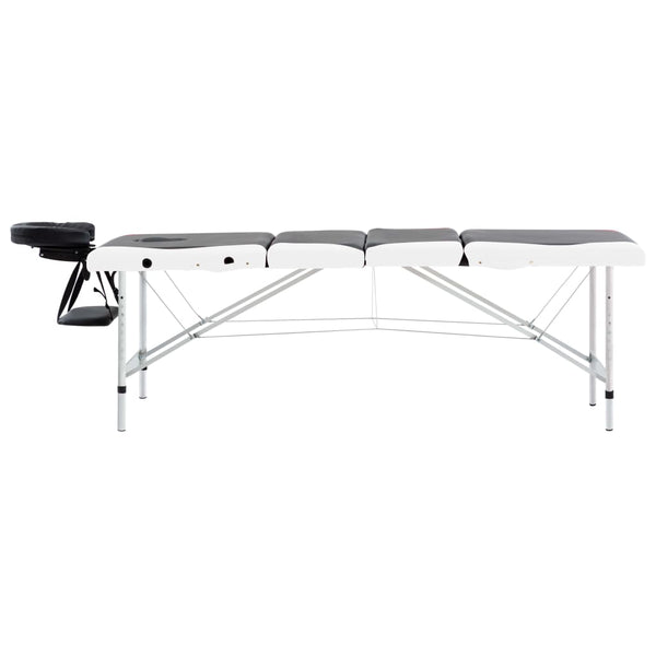 vidaXL Foldable Massage Table 4-Zone Aluminum Frame Black and White