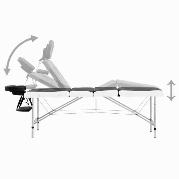 vidaXL Foldable Massage Table 4-Zone Aluminum Frame Black and White