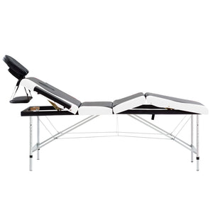 vidaXL Foldable Massage Table 4-Zone Aluminum Frame Black and White