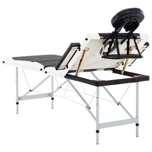 vidaXL Foldable Massage Table 4-Zone Aluminum Frame Black and White
