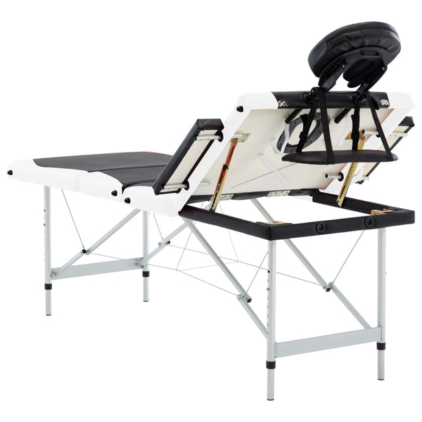 vidaXL Foldable Massage Table 4-Zone Aluminum Frame Black and White