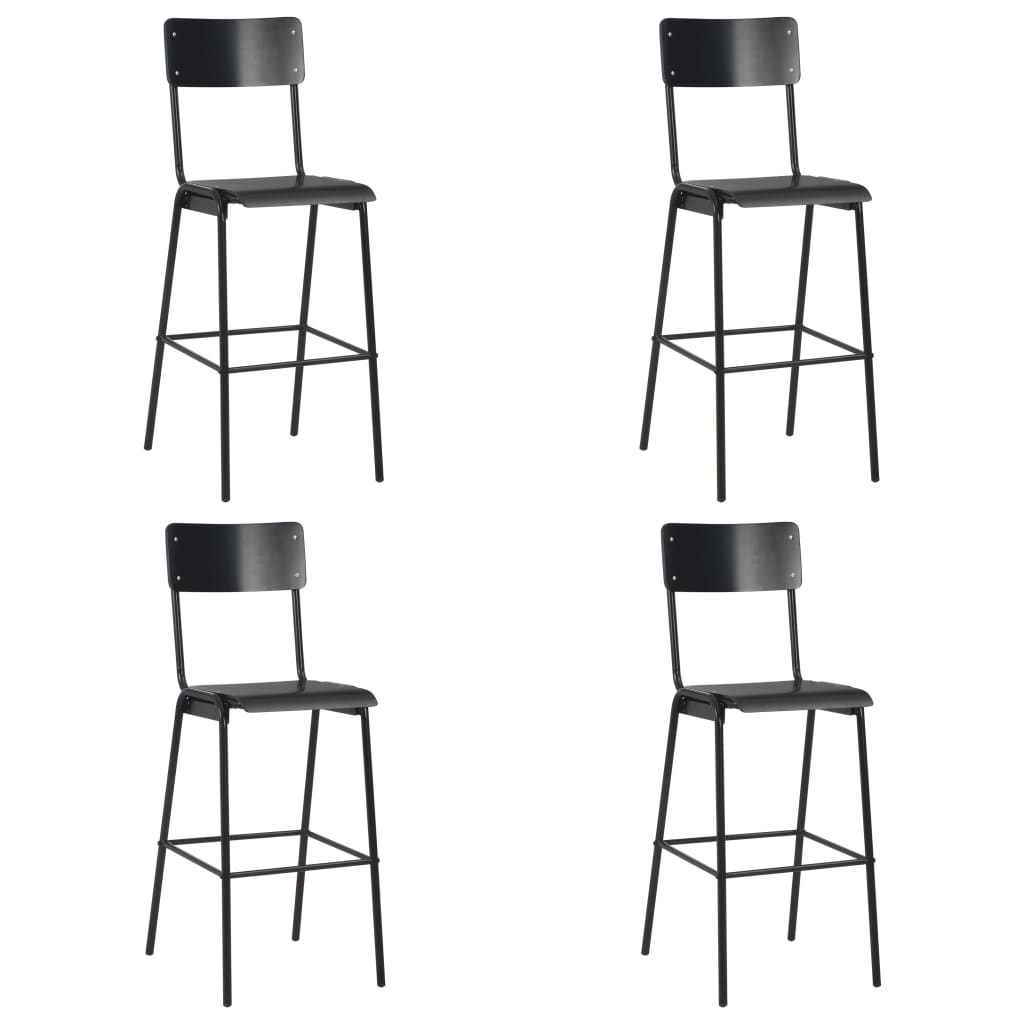 vidaXL Bar Stools 4 pcs Black Solid Plywood Steel