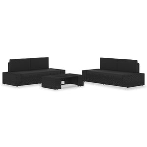 vidaXL 5-Piece Poly Rattan Garden Lounge Set Black
