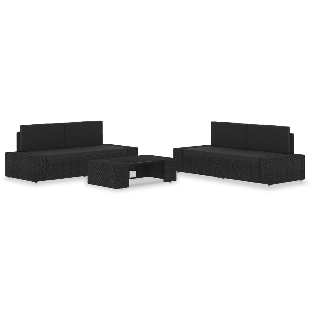 vidaXL 5-Piece Poly Rattan Garden Lounge Set Black