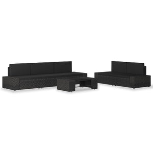 vidaXL 6-piece Garden Lounge Set Poly Rattan Black
