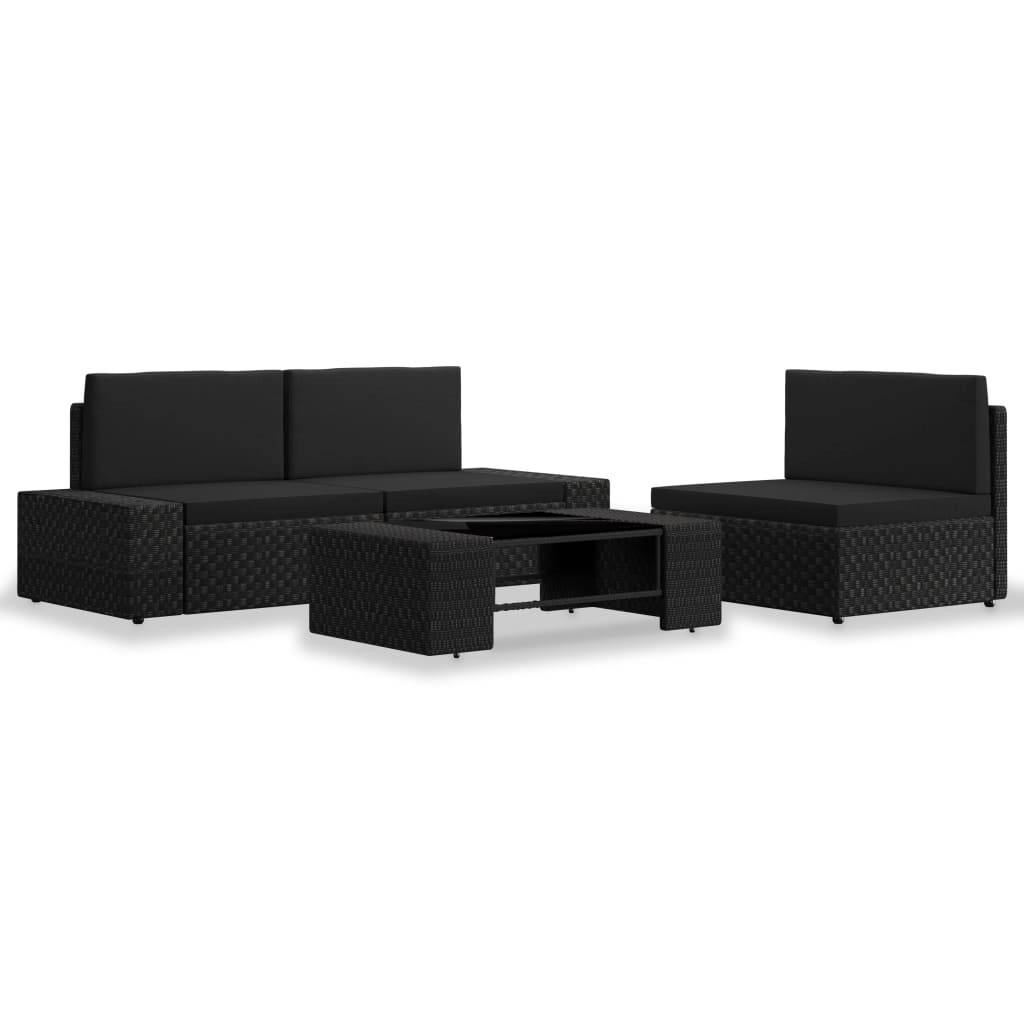 vidaXL 4-piece Garden Lounge Set Poly Rattan Black