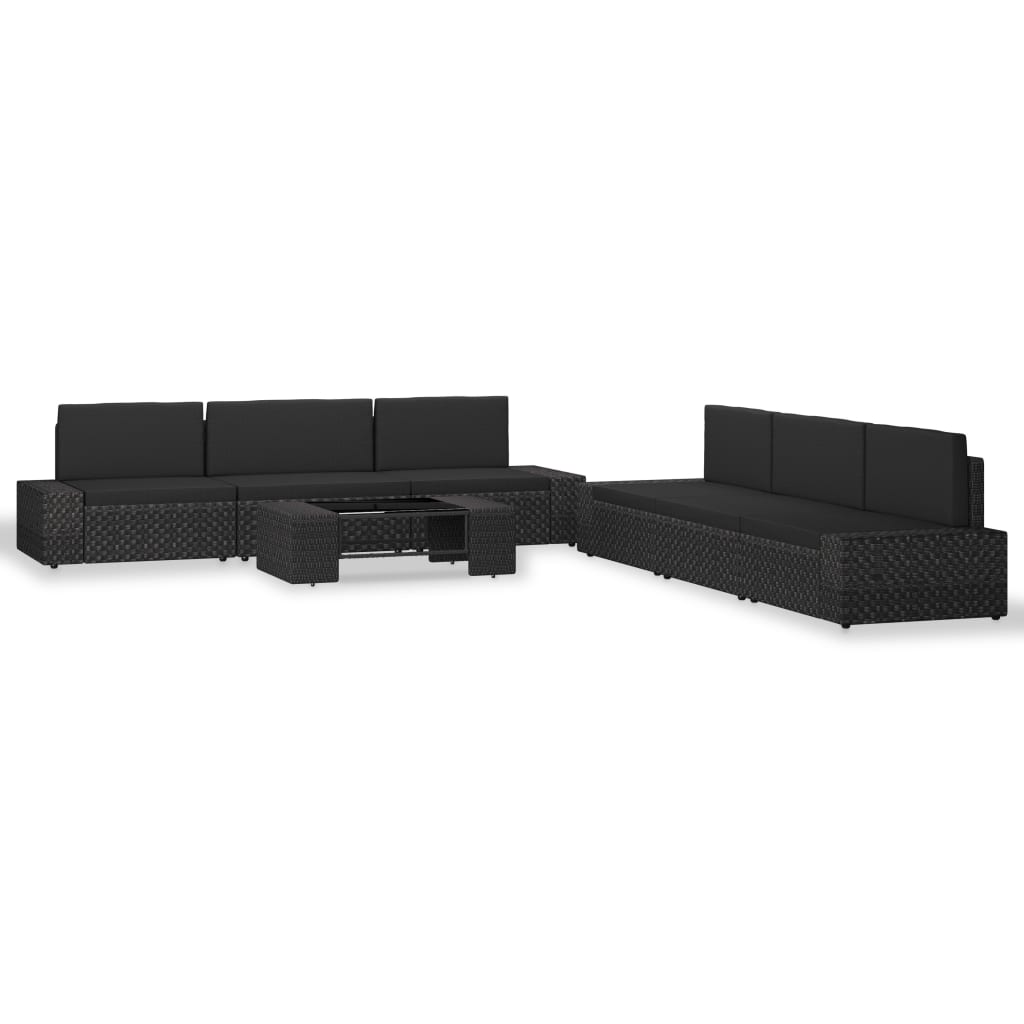 vidaXL 7-Piece Garden Lounge Set Poly Rattan Black