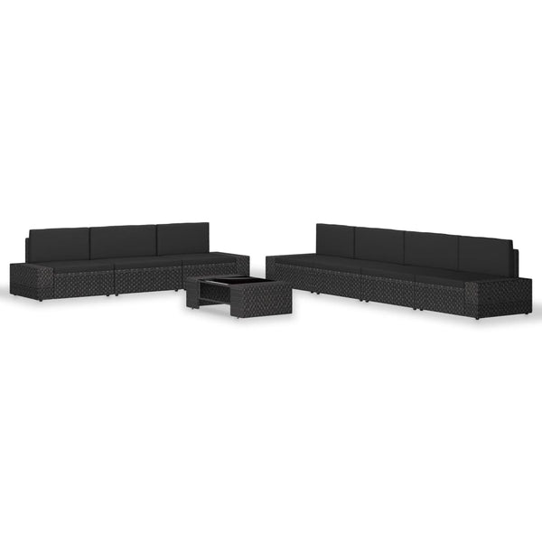 vidaXL 8-Piece Poly Rattan Garden Lounge Set Black