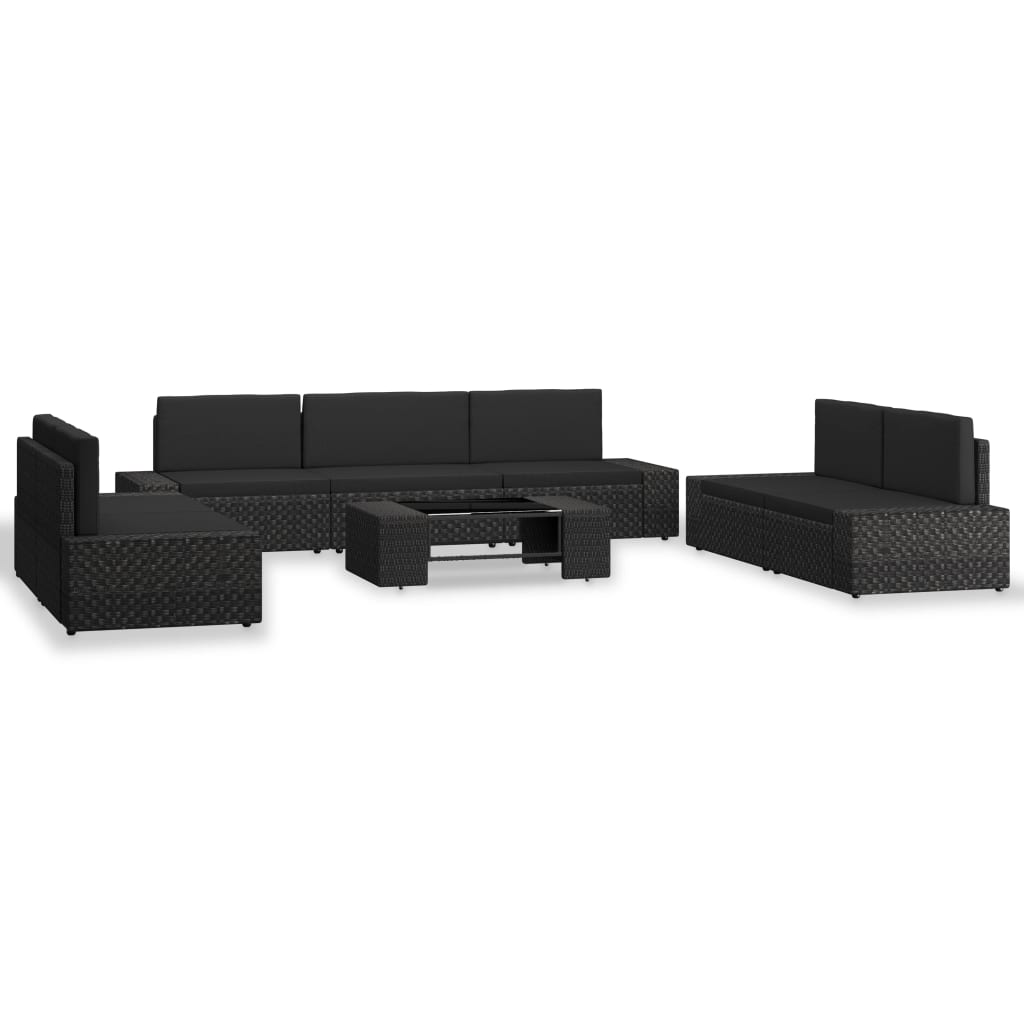 vidaXL 8-Piece Poly Rattan Garden Lounge Set Black
