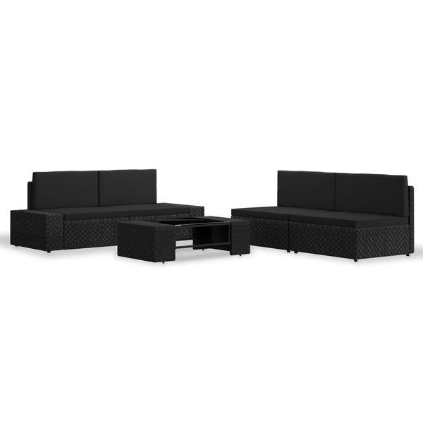 vidaXL 5-Piece Poly Rattan Garden Lounge Set Black