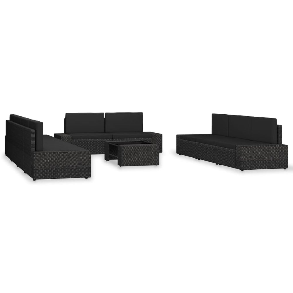 vidaXL 10-piece Garden Lounge Set Poly Rattan Black