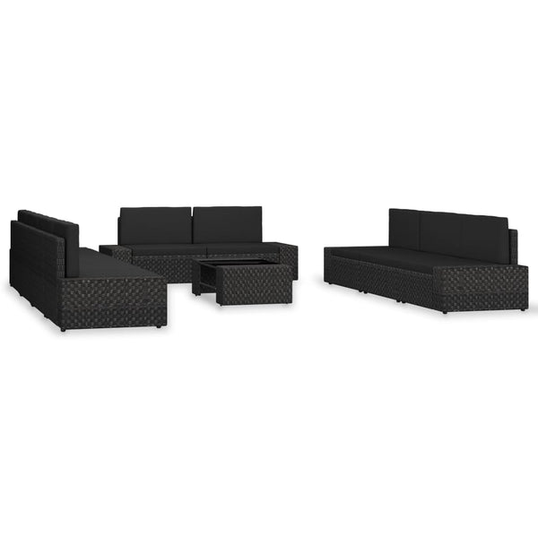 vidaXL 10-piece Garden Lounge Set Poly Rattan Black