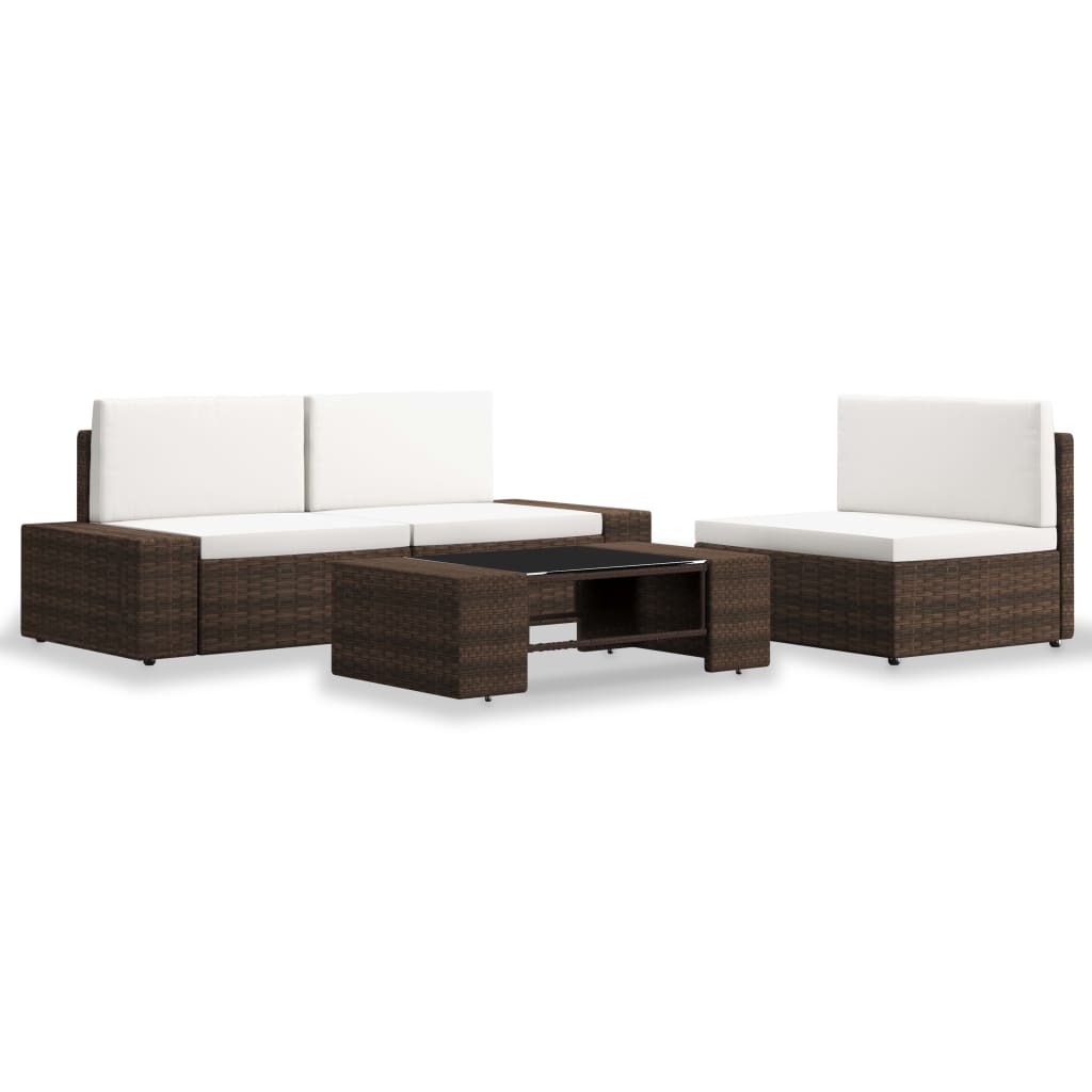 vidaXL 4-Piece Garden Lounge Set Poly Rattan Brown