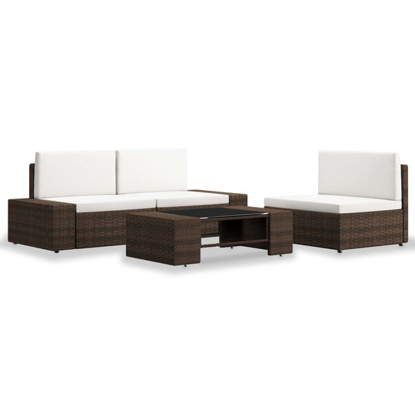 vidaXL 4-Piece Garden Lounge Set Poly Rattan Brown