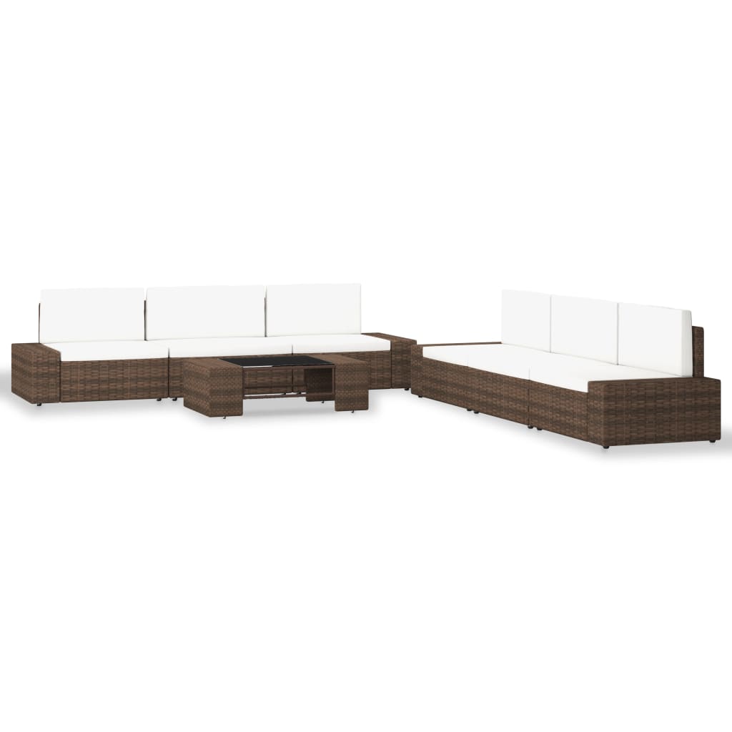 vidaXL 7-Piece Garden Lounge Set Poly Rattan Brown