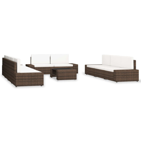 vidaXL 10-Piece Garden Lounge Set Poly Rattan Brown