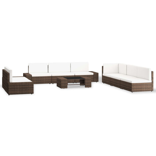 vidaXL 9-piece Garden Lounge Set Poly Rattan Brown