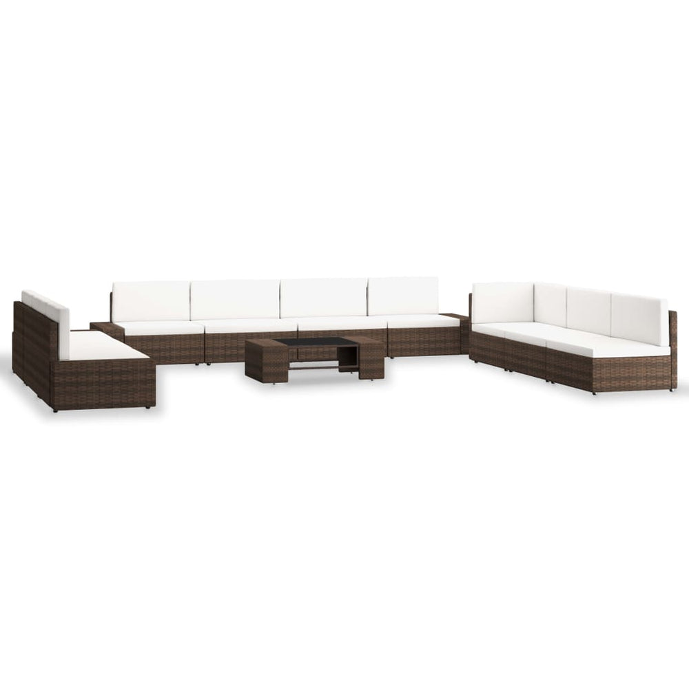 vidaXL 10-Piece Garden Lounge Set Poly Rattan Brown