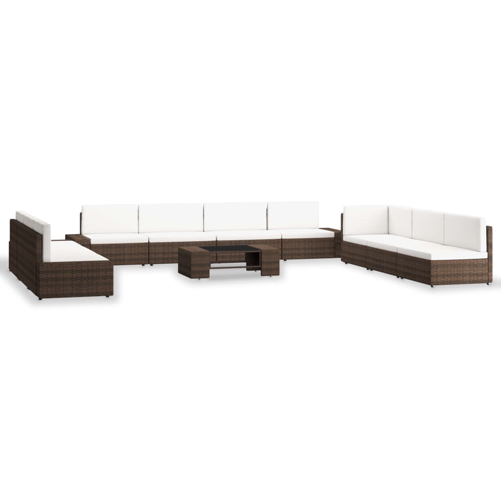 vidaXL 10-Piece Garden Lounge Set Poly Rattan Brown