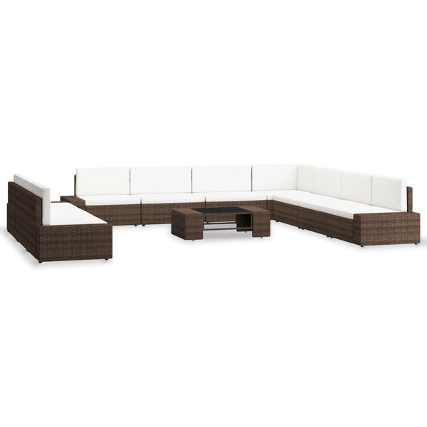 vidaXL 10-Piece Garden Lounge Set Poly Rattan Brown